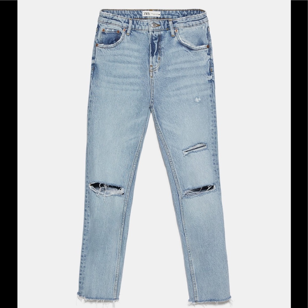 Zara high waisted premium distressed blue jeans